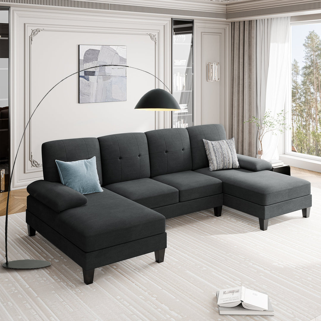 106" U-Shaped 4-Seat Modern Sectional Sofa with Double Chaises – Linen Upholstery