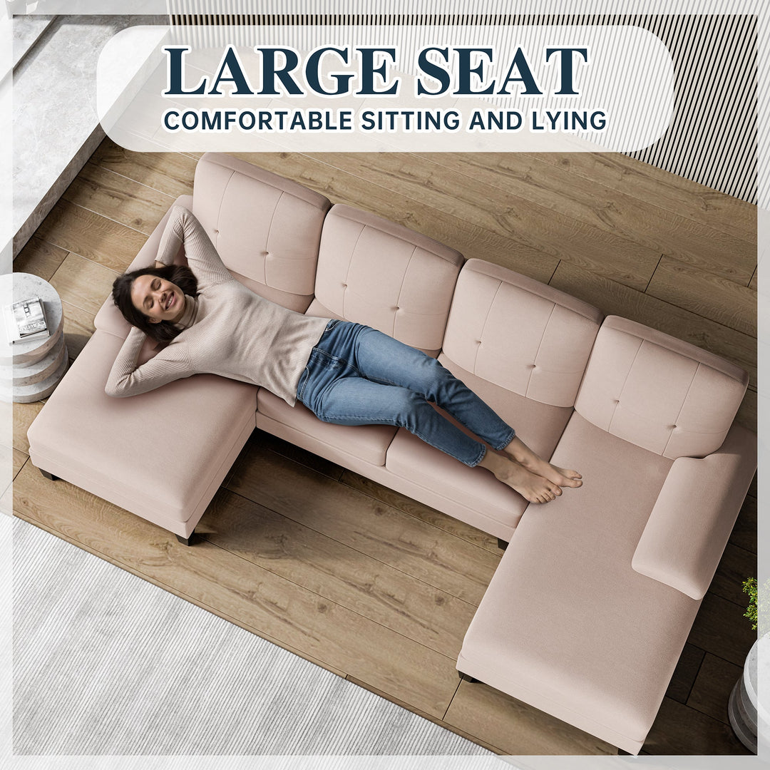 106" U-Shaped 4-Seat Modern Sectional Sofa with Double Chaises – Linen Upholstery