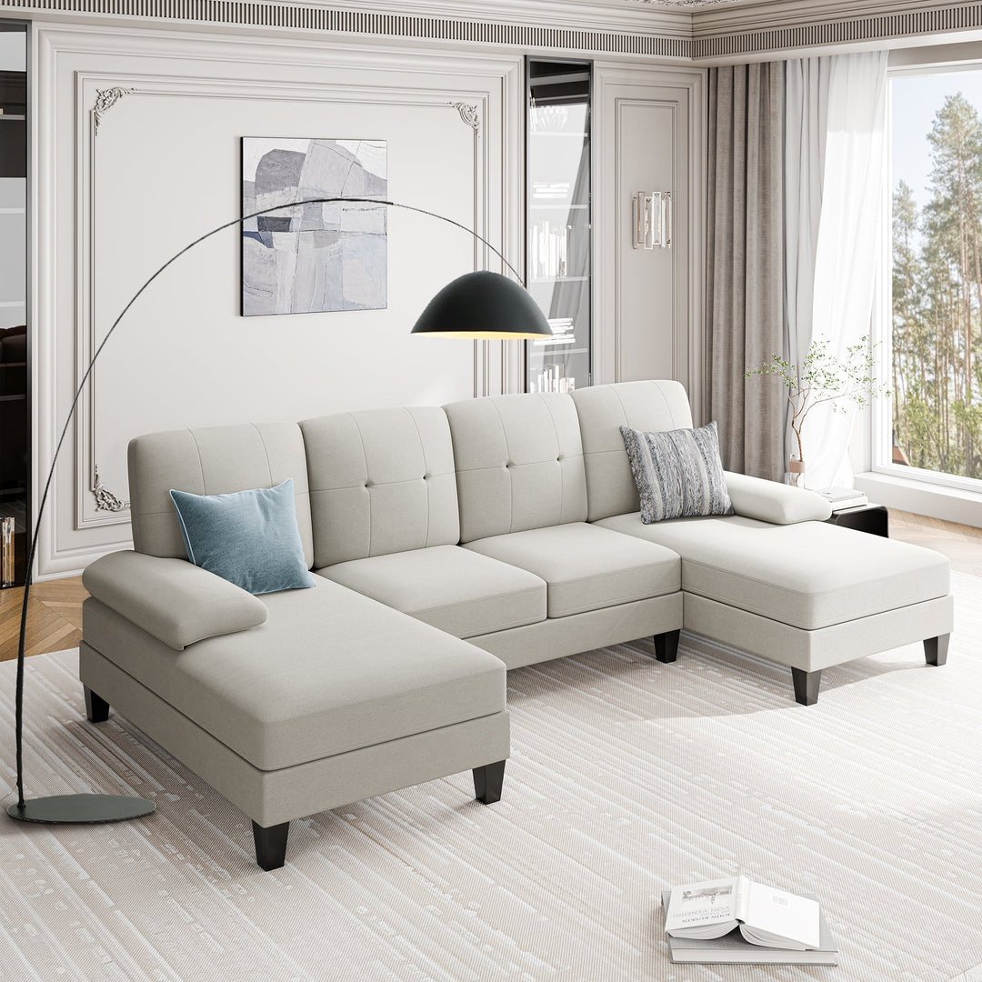 106" U-Shaped 4-Seat Modern Sectional Sofa with Double Chaises – Linen Upholstery