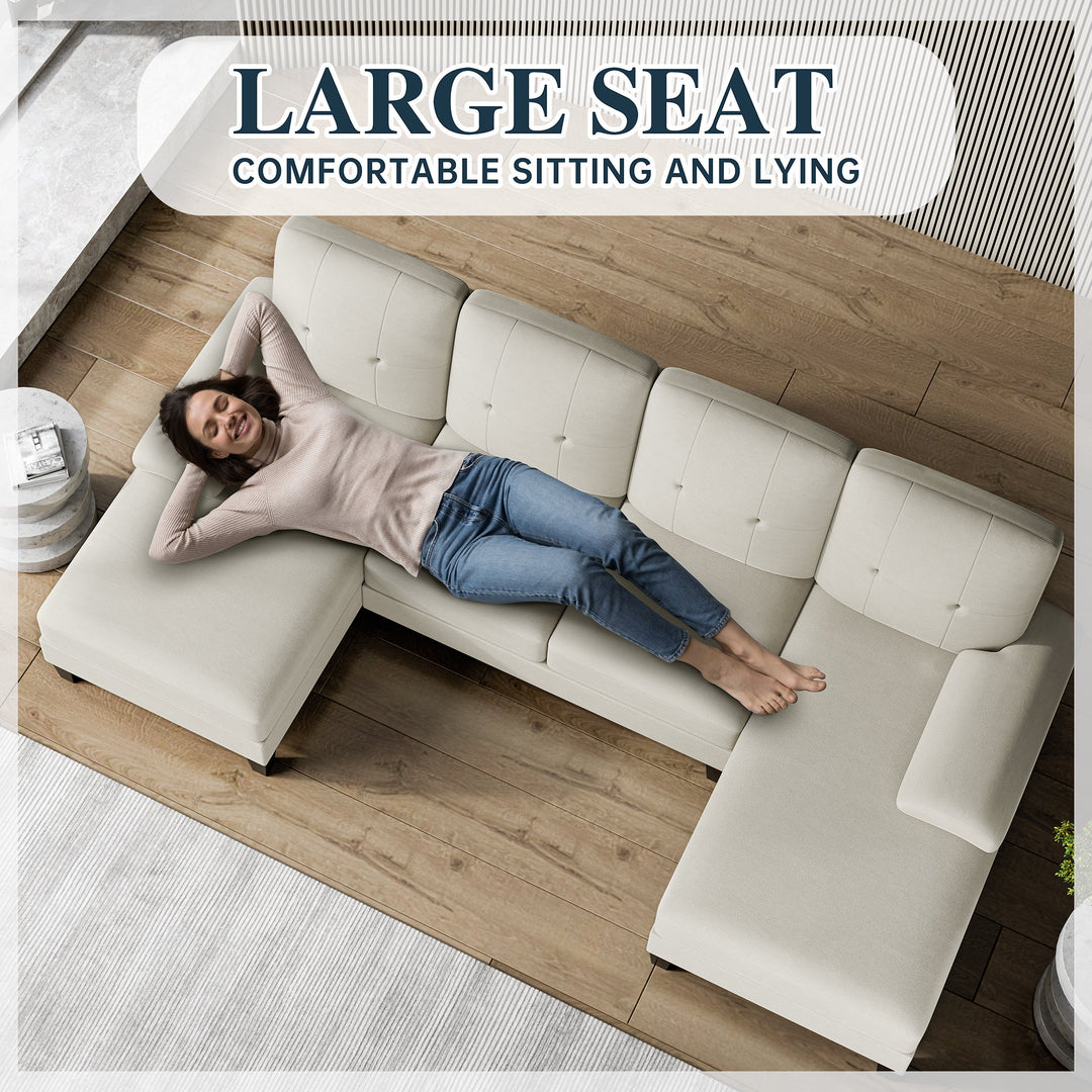 106" U-Shaped 4-Seat Modern Sectional Sofa with Double Chaises – Linen Upholstery