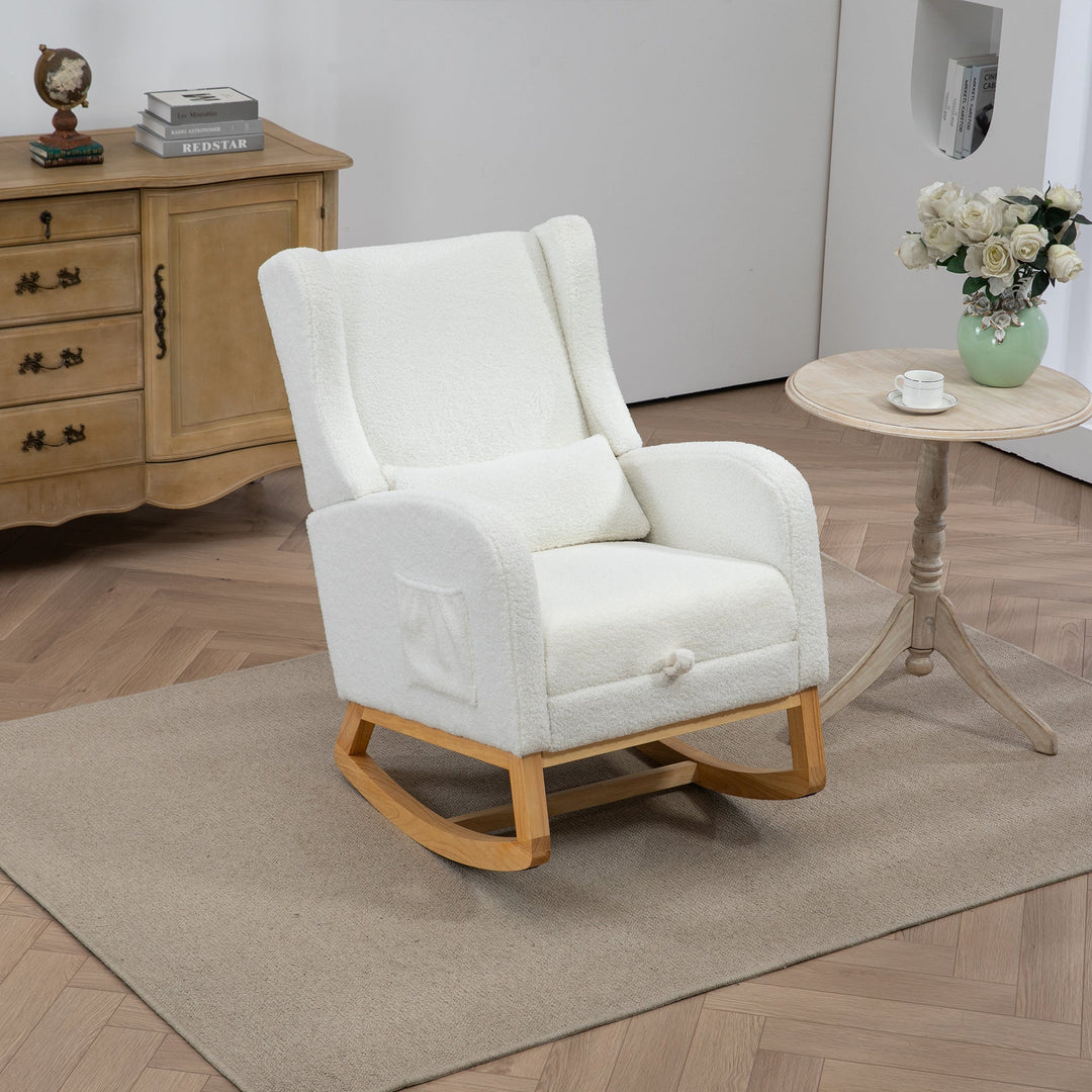 25.4" Ivory Nursery Rocking Chair with Footrest, Side Pocket