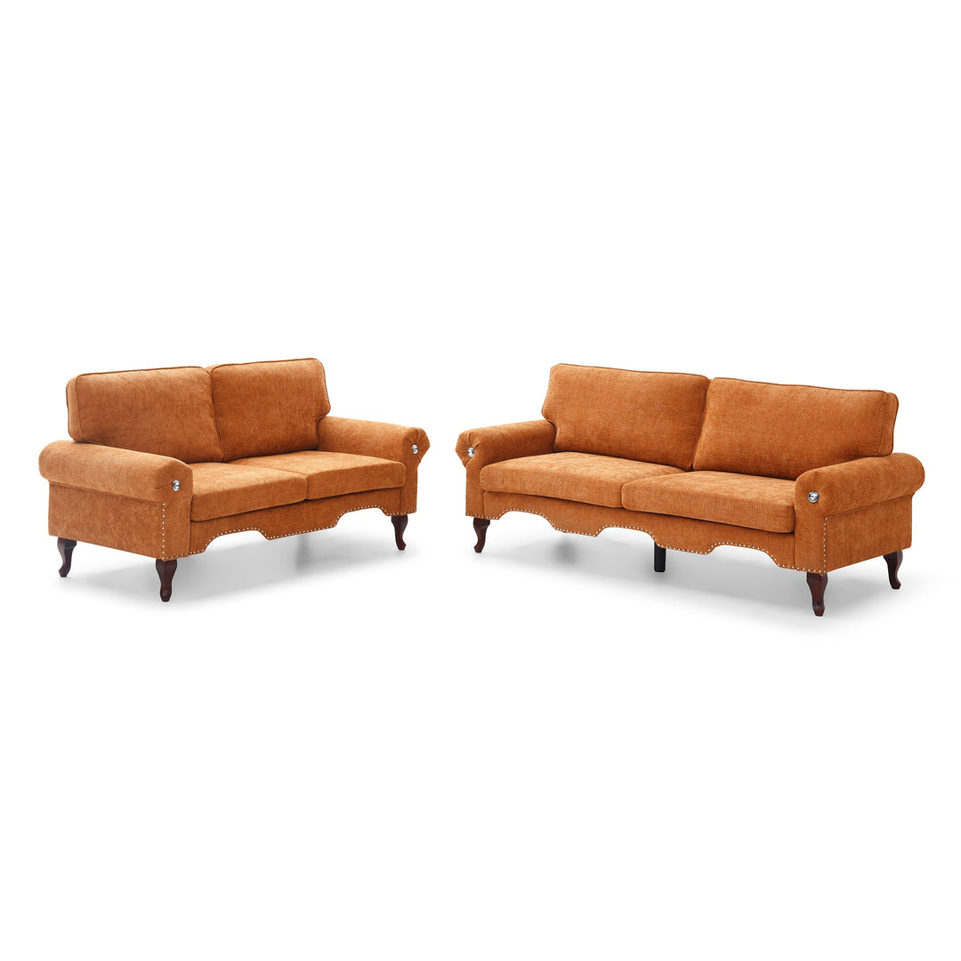 2-Piece Orange Sectional Sofa Set, 5-Seat with Movable Pillows