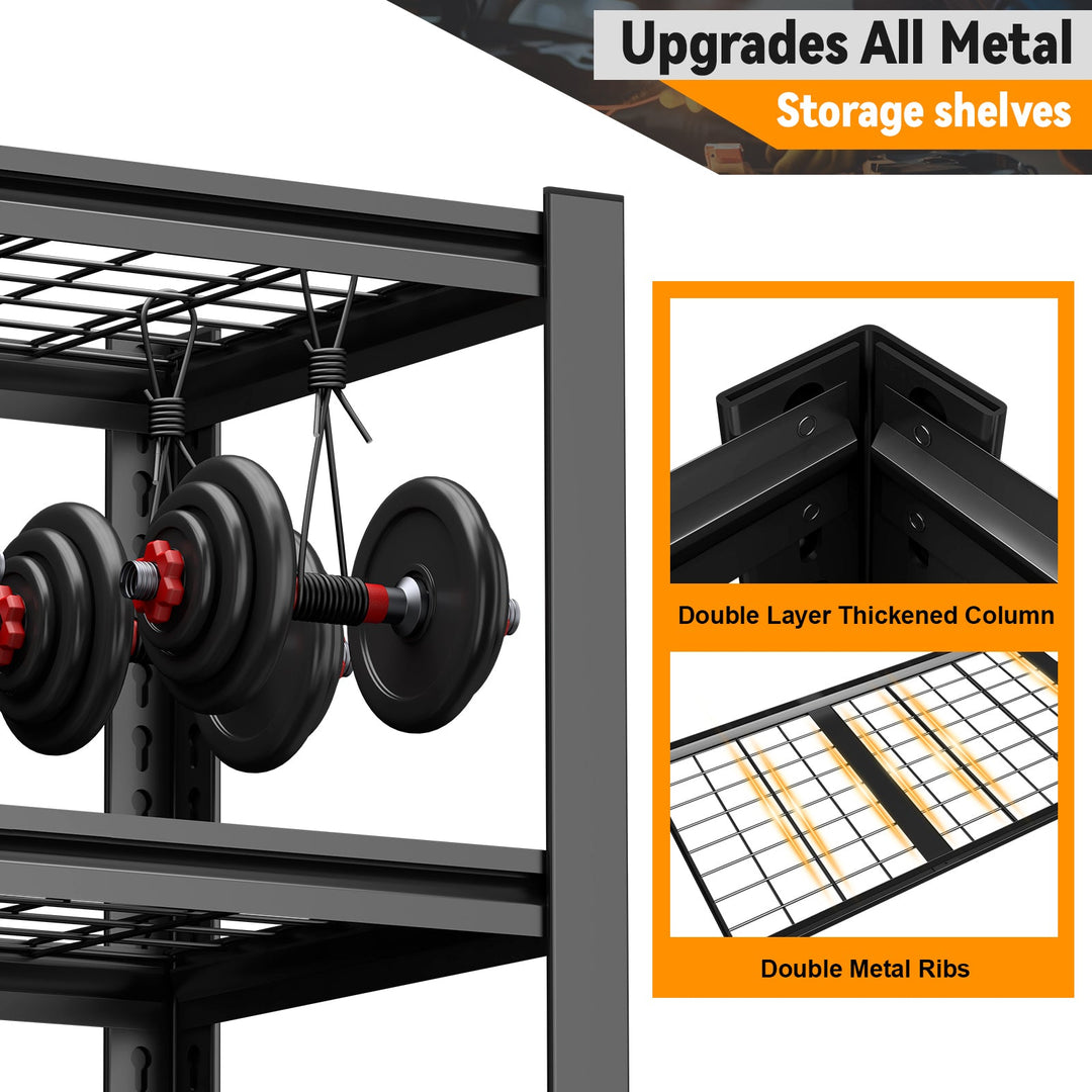 47" Black Metal 5-Tier Adjustable Storage Rack, Heavy-Duty