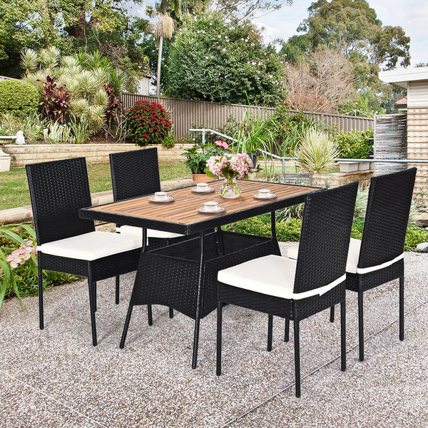 3-Piece Wicker Patio Bistro Set with Acacia Wood Side Table – Outdoor Chair Set for Porch, Balcony, or Backyard