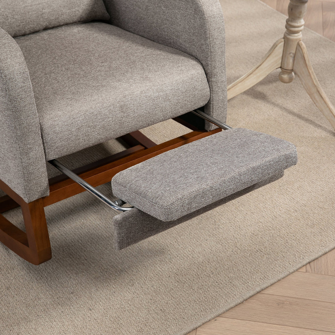 25.4" Taupe Nursery Rocking Chair with Footrest, Side Pocket