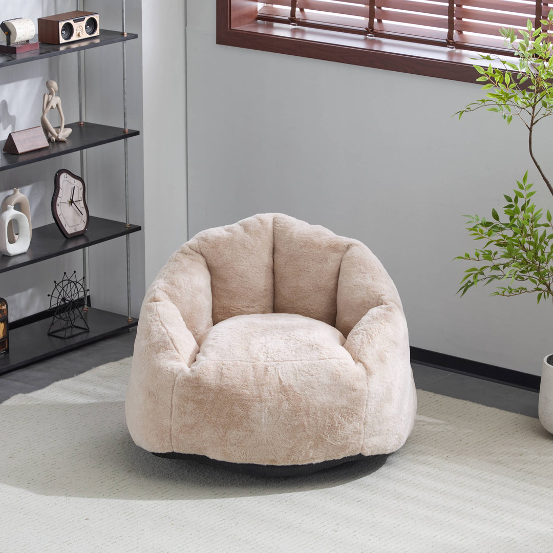 Albi Indoor Cozy Armchair-Style Bean Bag, Beige Faux-Fur, Ergonomic Design