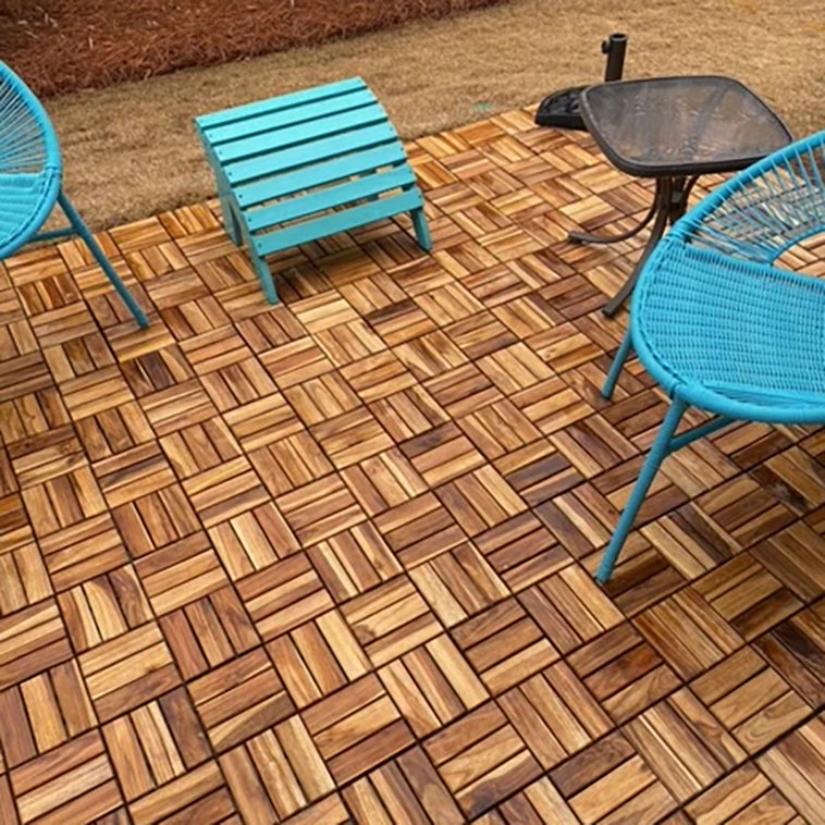 Natural Acacia Checkered Deck Tiles - Interlocking Patio Flooring