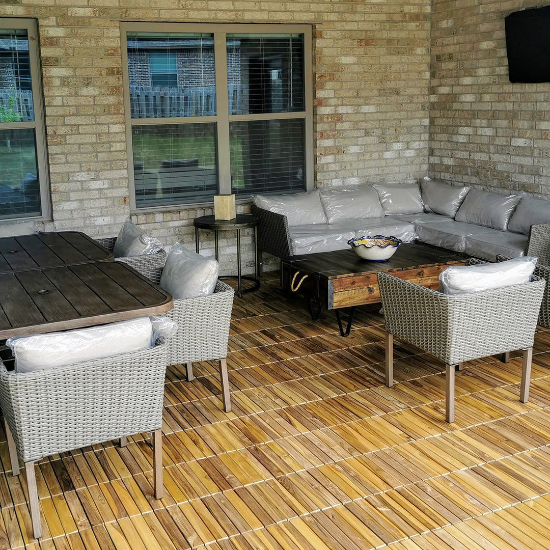 Natural Acacia Straight Deck Tiles - Interlocking Wood Patio Flooring