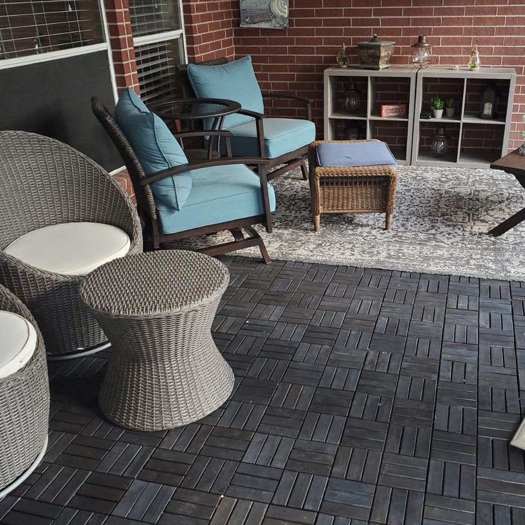 Blue Bayou 12 Slat Checkered Acacia Deck Tiles - Interlocking Flooring