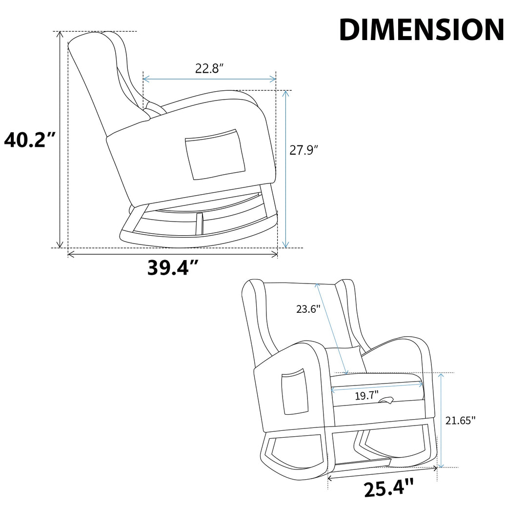 25.4" Taupe Nursery Rocking Chair with Footrest, Side Pocket