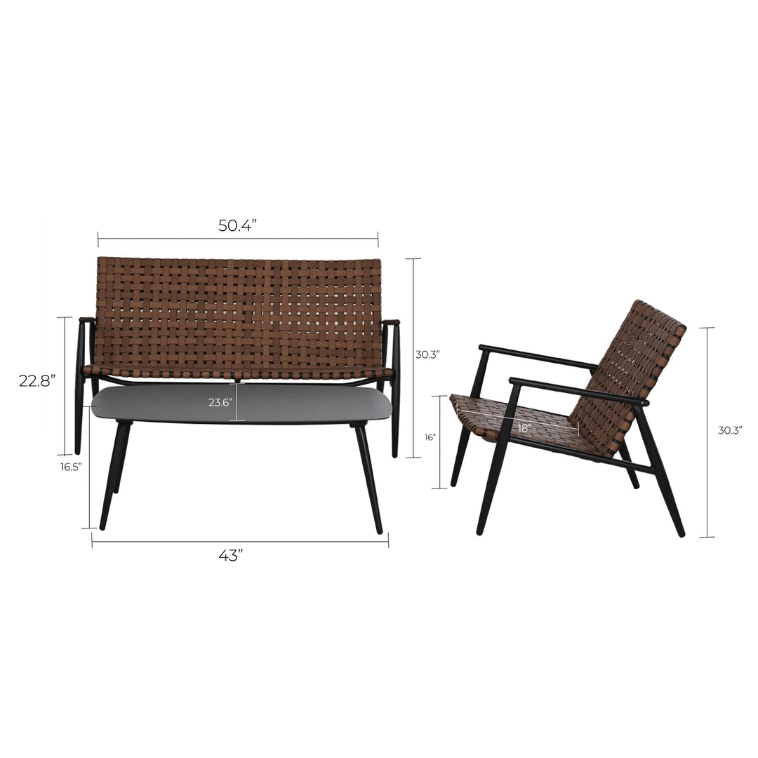 Aksel Set of 4 All-Weather Wicker Outdoor Lounge Chairs – Mid-Century Modern Patio Seating in Vintage Brown