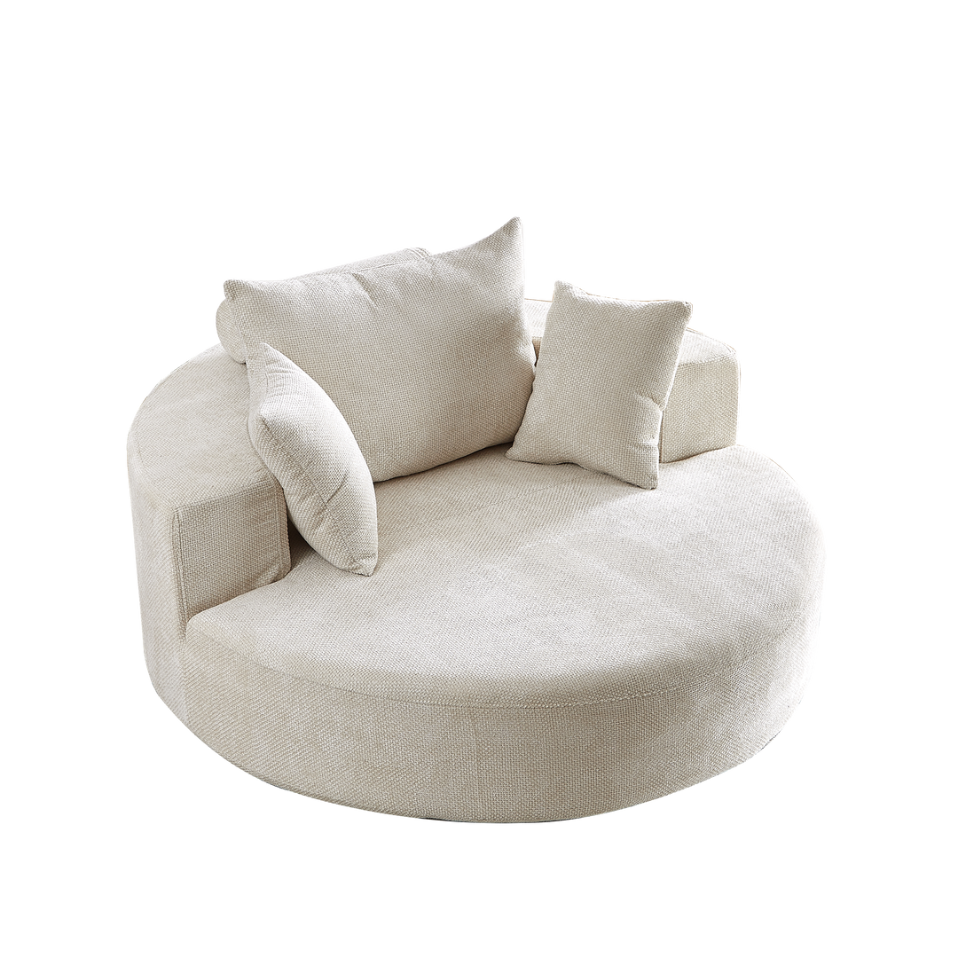 55" Beige Chenille Swivel Chair with Neck Pillow