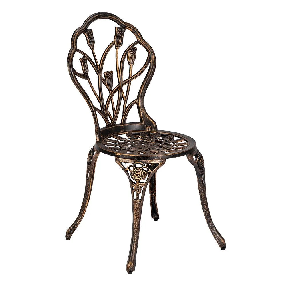 Tulip Cast Iron 3-Piece Patio Bistro Set – Bronze Outdoor Table & Chair Set