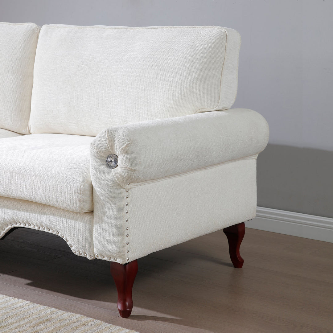 2-Piece Beige Sectional Sofa Set, 5-Seat with Movable Pillows