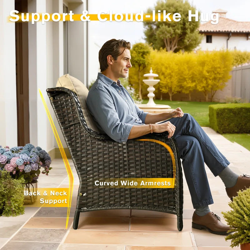 Peridot 72.83" Outdoor Patio Sofa – 3-Piece Wicker Conversation Seating with Washable Cushions