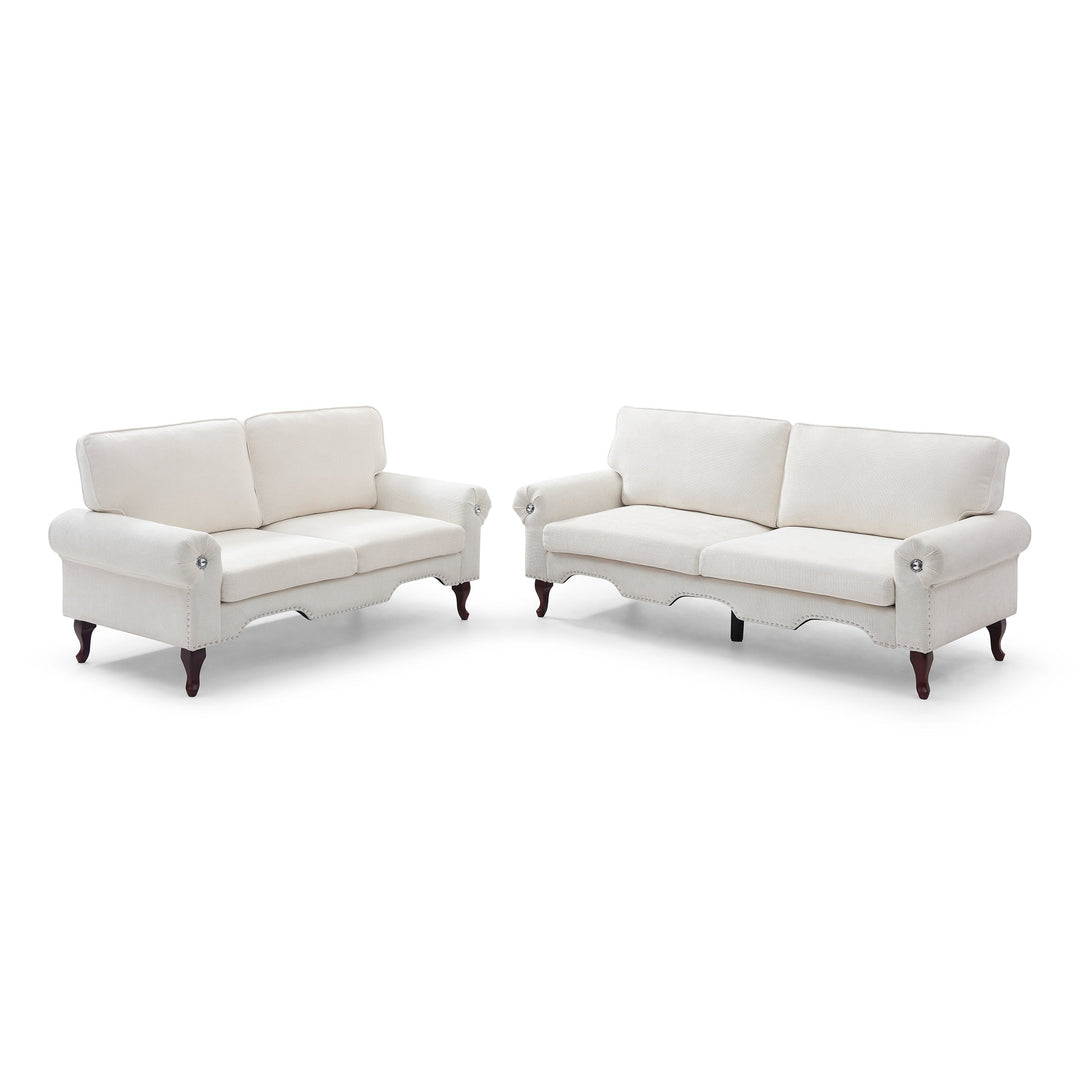 2-Piece Beige Sectional Sofa Set, 5-Seat with Movable Pillows