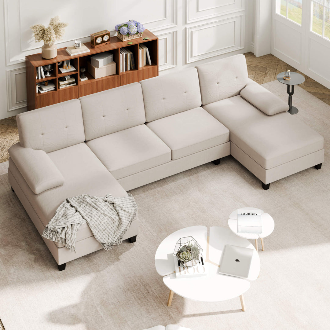 106" U-Shaped 4-Seat Modern Sectional Sofa with Double Chaises – Linen Upholstery