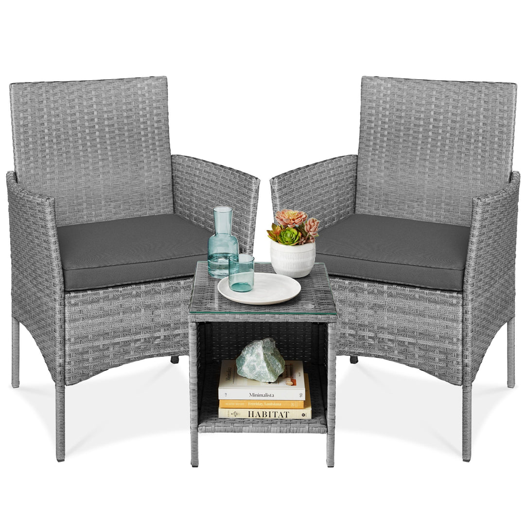 3-Piece Wicker Patio Bistro Set with Storage Table