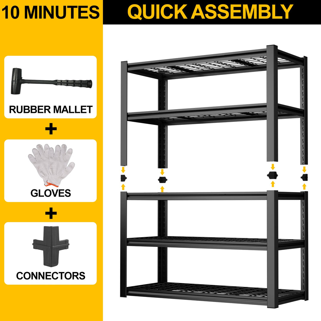 47" Black Metal 5-Tier Adjustable Storage Rack, Heavy-Duty