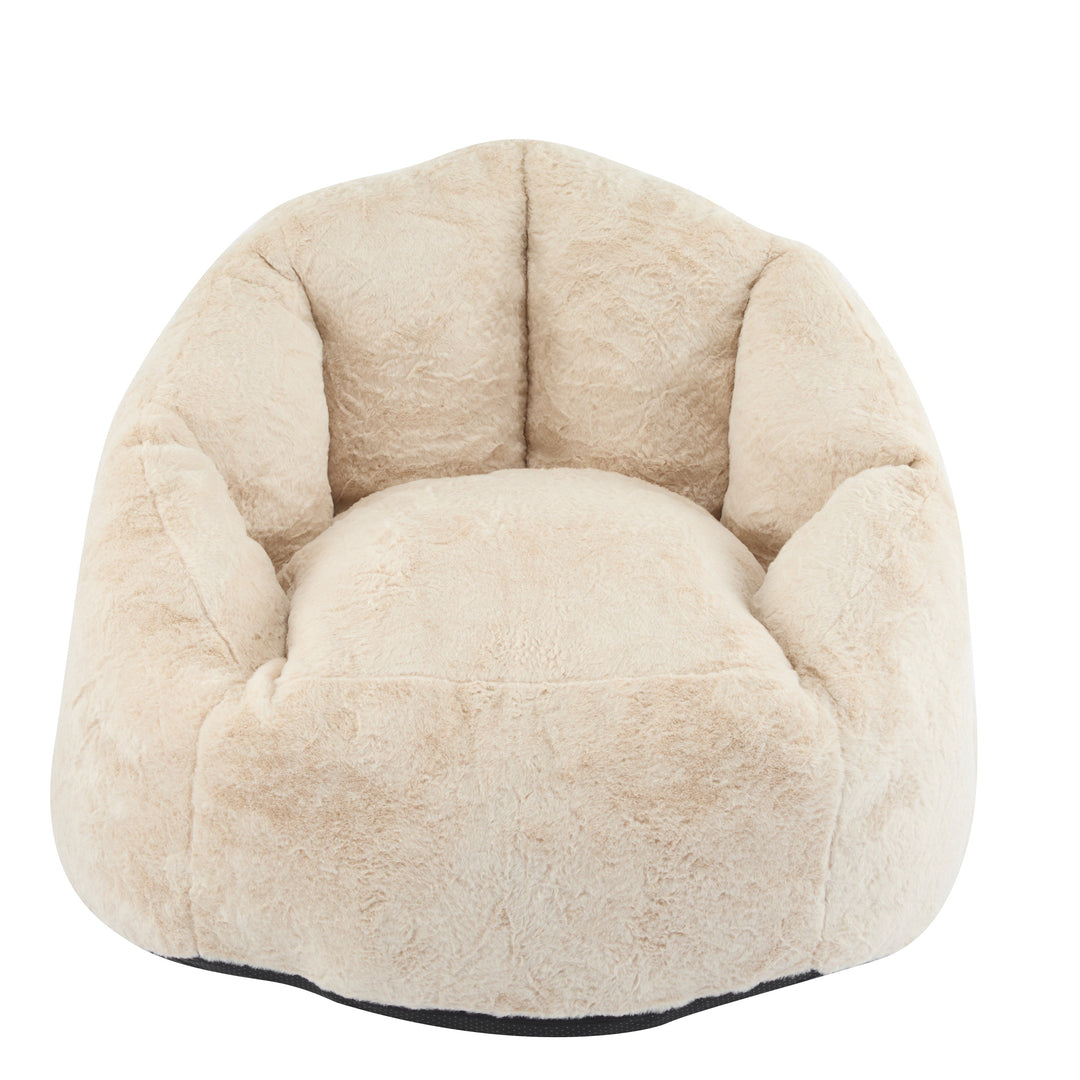 Albi Indoor Cozy Armchair-Style Bean Bag, Beige Faux-Fur, Ergonomic Design