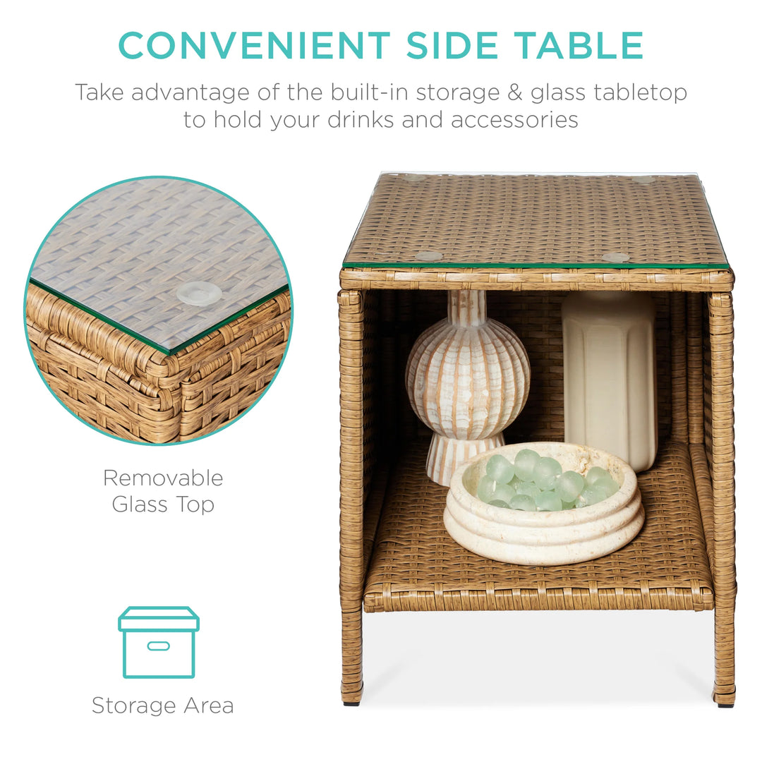 3-Piece Wicker Patio Bistro Set with Storage Table