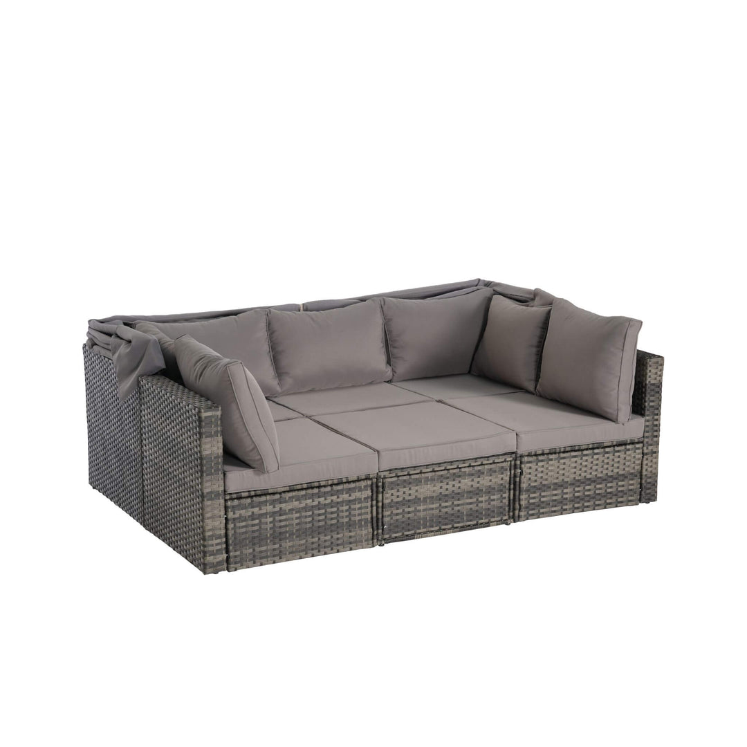 5 PCS Outdoor Wicker Daybed Set with Retractable Canopy