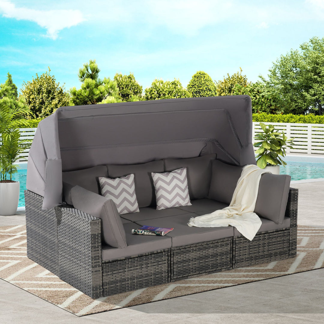 5 PCS Outdoor Wicker Daybed Set with Retractable Canopy
