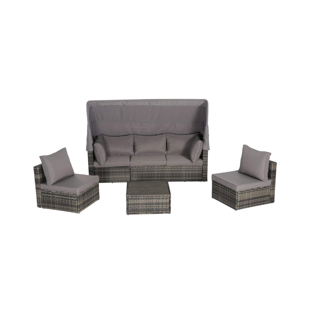 5 PCS Outdoor Wicker Daybed Set with Retractable Canopy