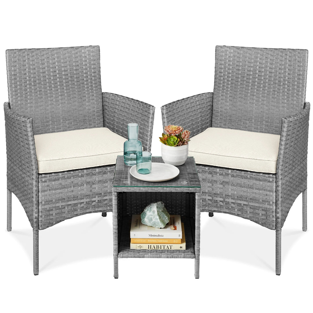 3-Piece Wicker Patio Bistro Set with Storage Table