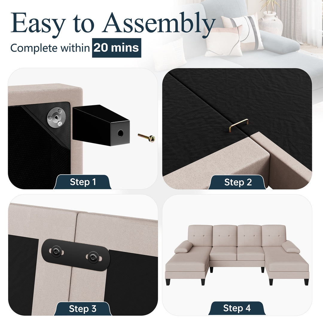 106" U-Shaped 4-Seat Modern Sectional Sofa with Double Chaises – Linen Upholstery
