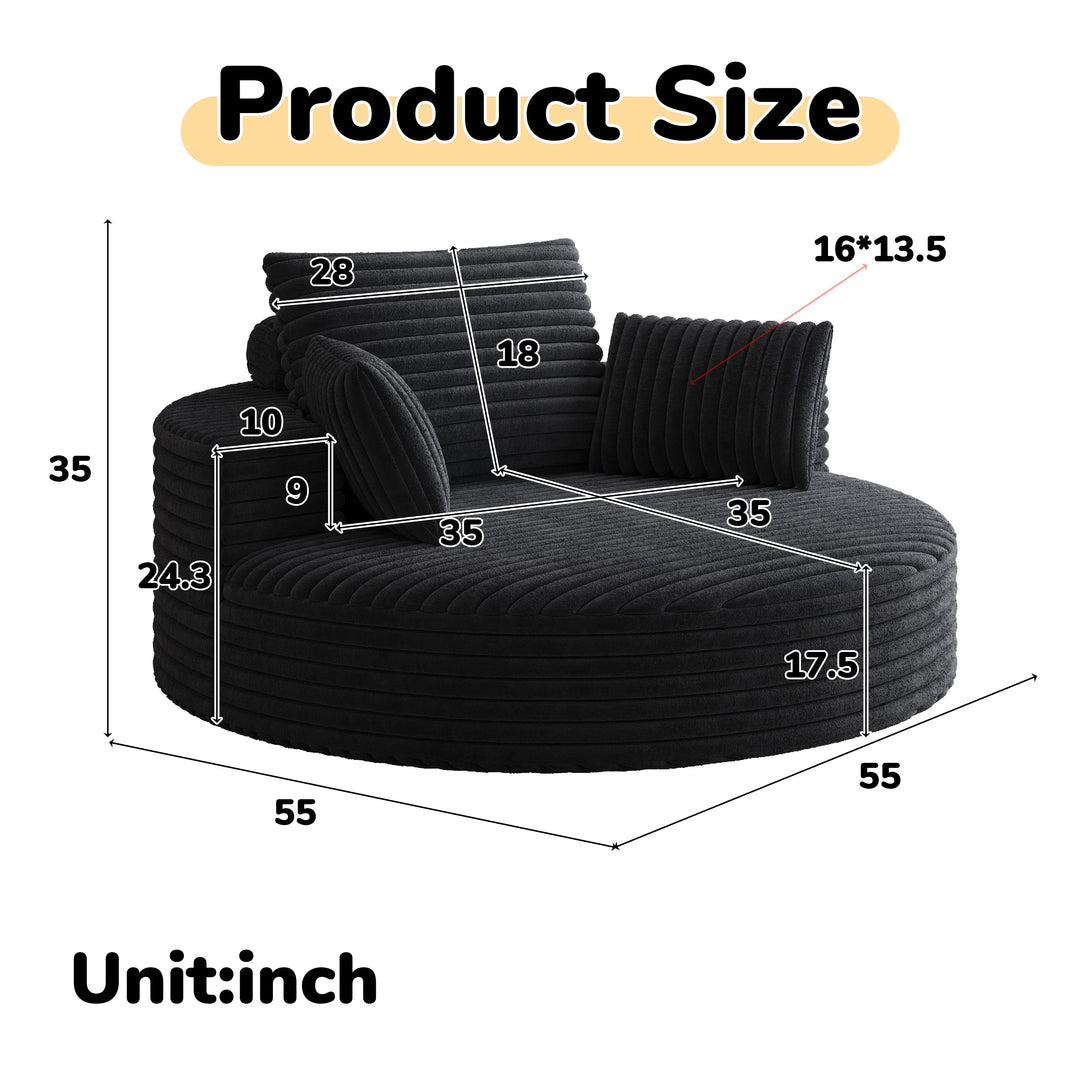 55" Corduroy Foam Swivel Chair, Modern Sleeper, Black