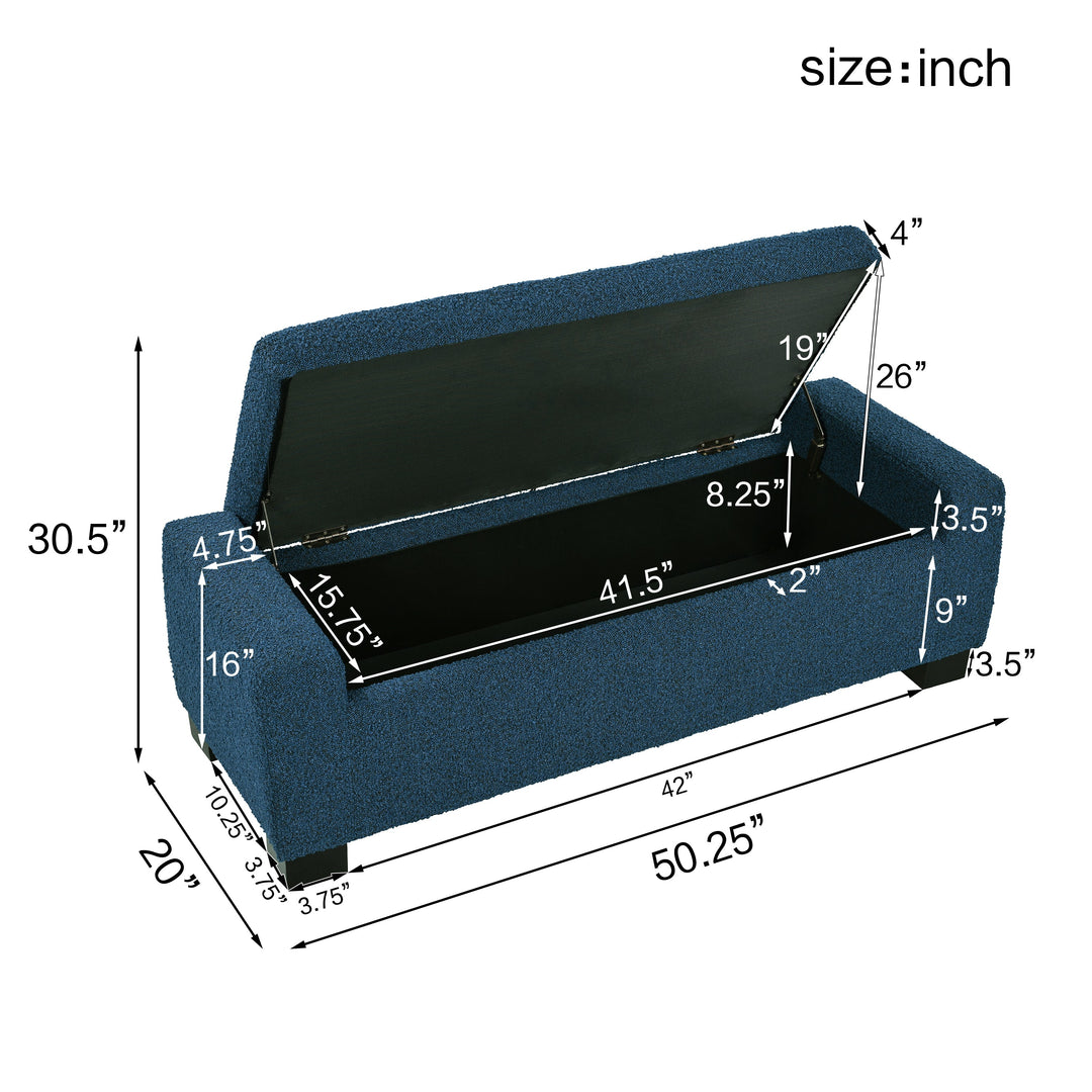 50" Textured Fabric Ottoman Bench with Storage & Hinged Lid