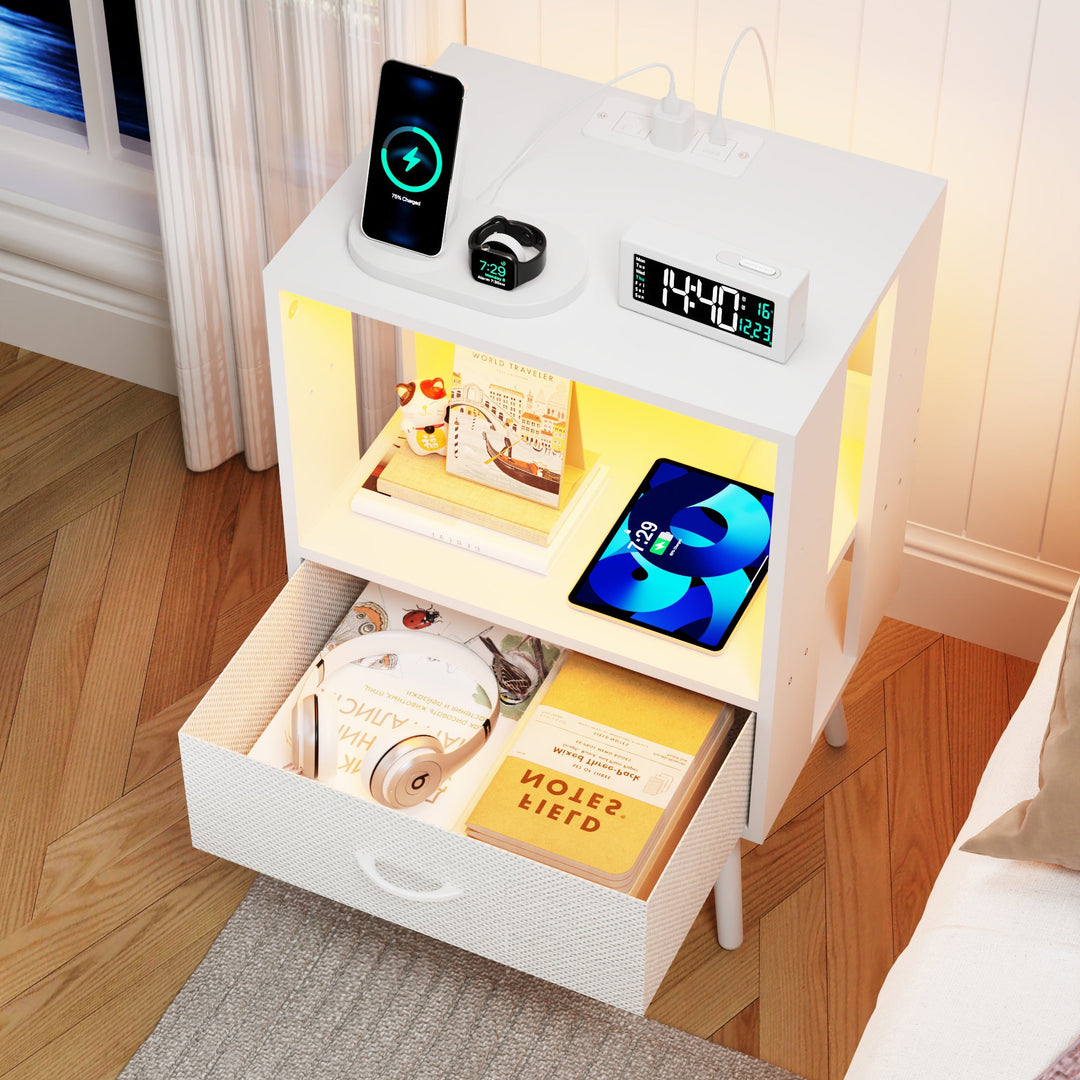 2-Pack Modern Nightstand with LED Light & Charging Station