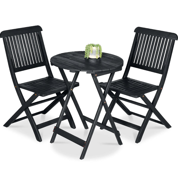 3-Piece Acacia Wood Folding Bistro Set – Charcoal Outdoor Patio Furniture