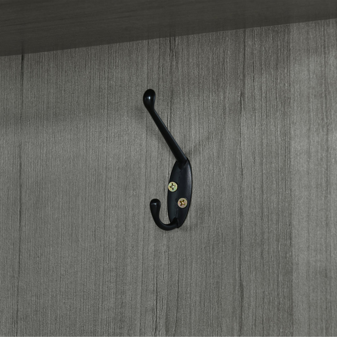 4-Door Gray Wardrobe with Mirror, Shelves, Drawer, and Shoe Storage