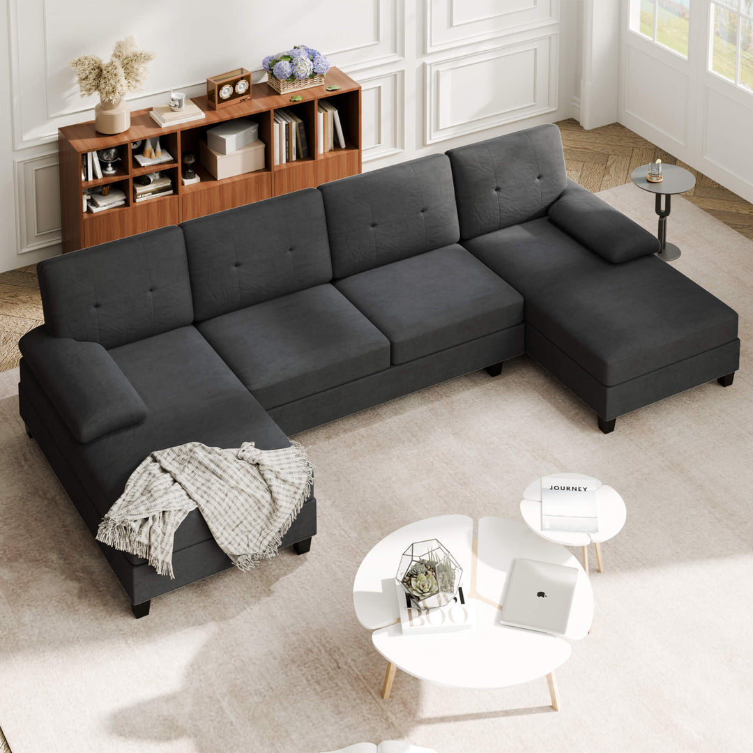 106" U-Shaped 4-Seat Modern Sectional Sofa with Double Chaises – Linen Upholstery