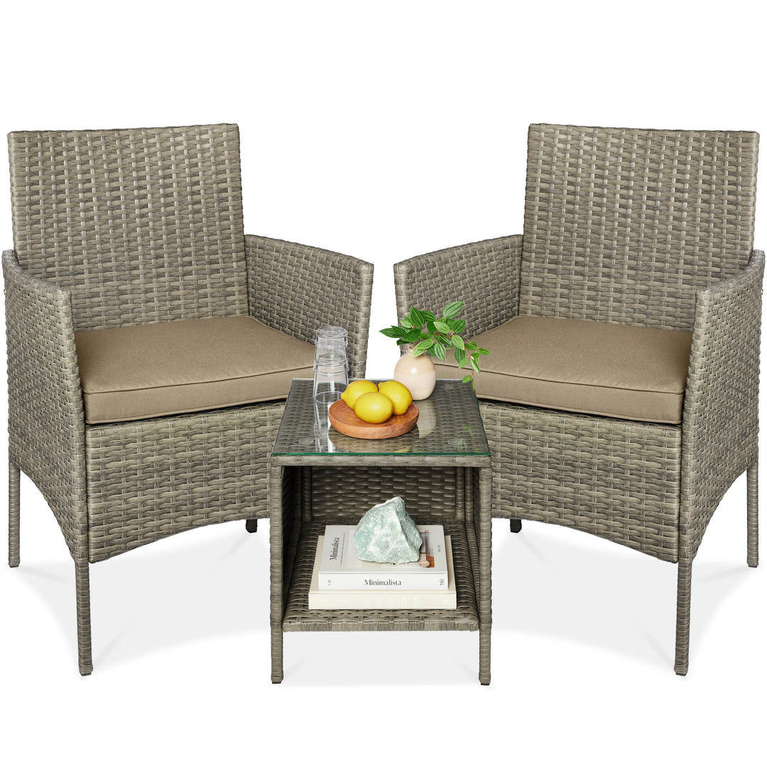 3-Piece Wicker Patio Bistro Set with Storage Table