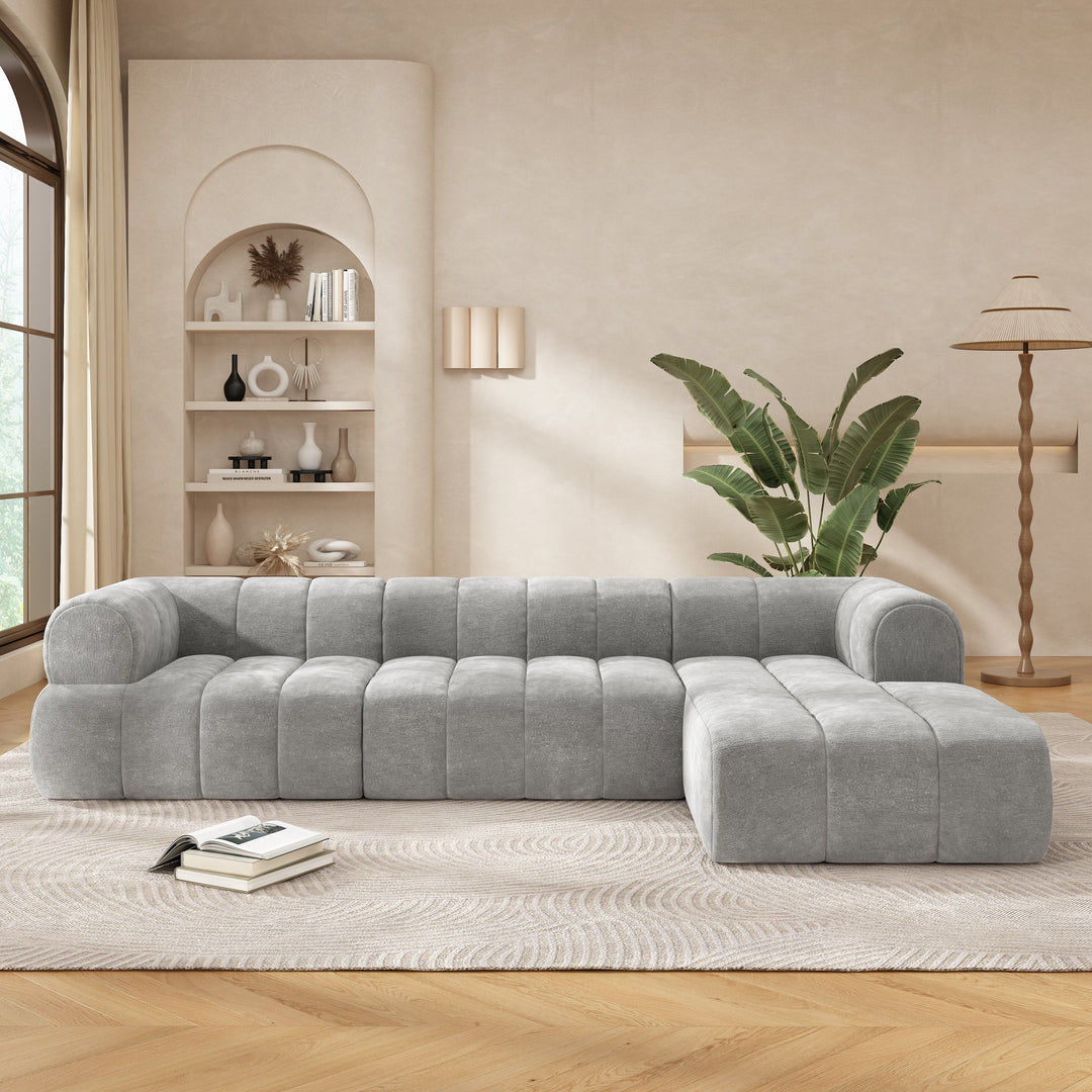 122" Gray L-Shaped Sectional Sofa with Chaise, Fully Assembled