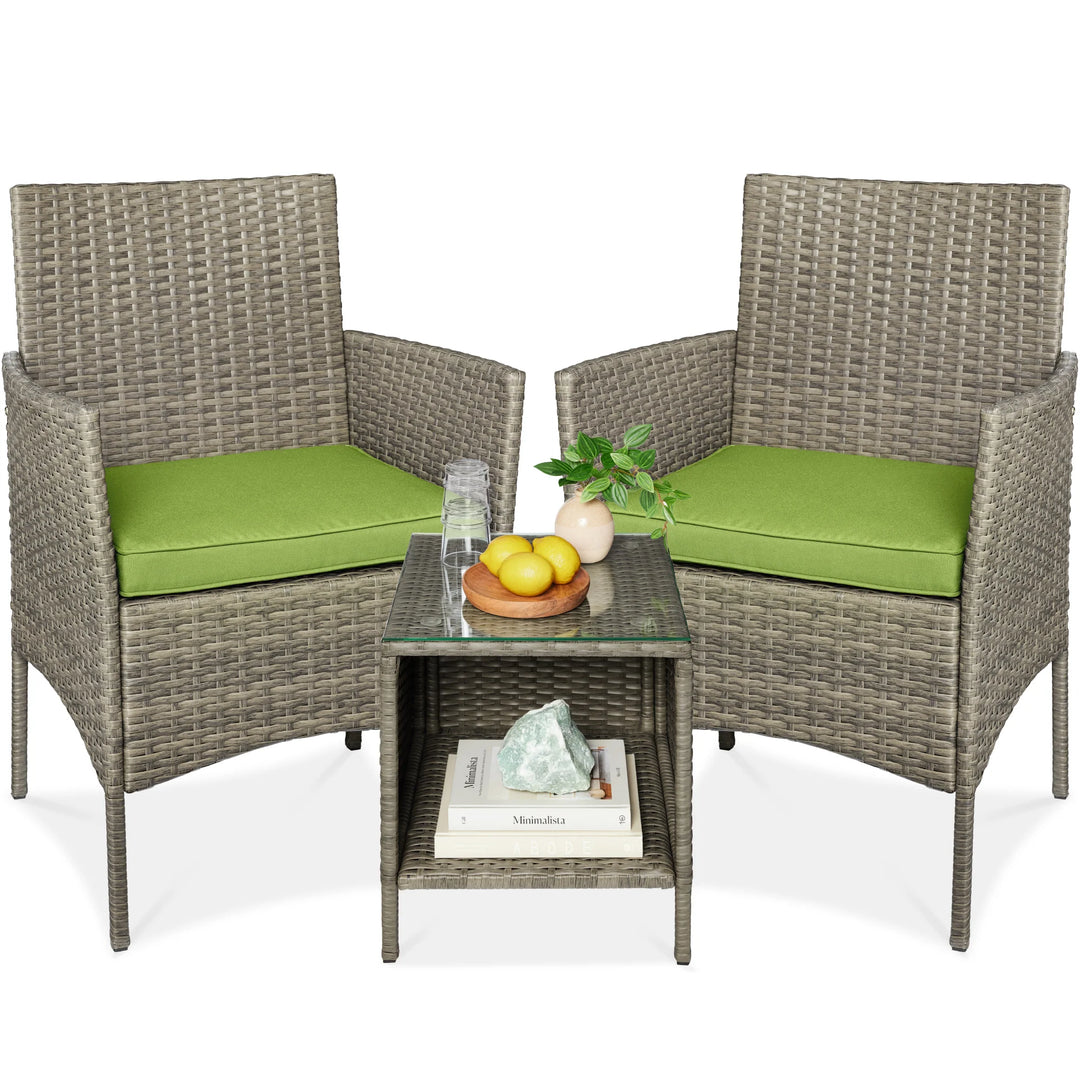 3-Piece Wicker Patio Bistro Set with Storage Table