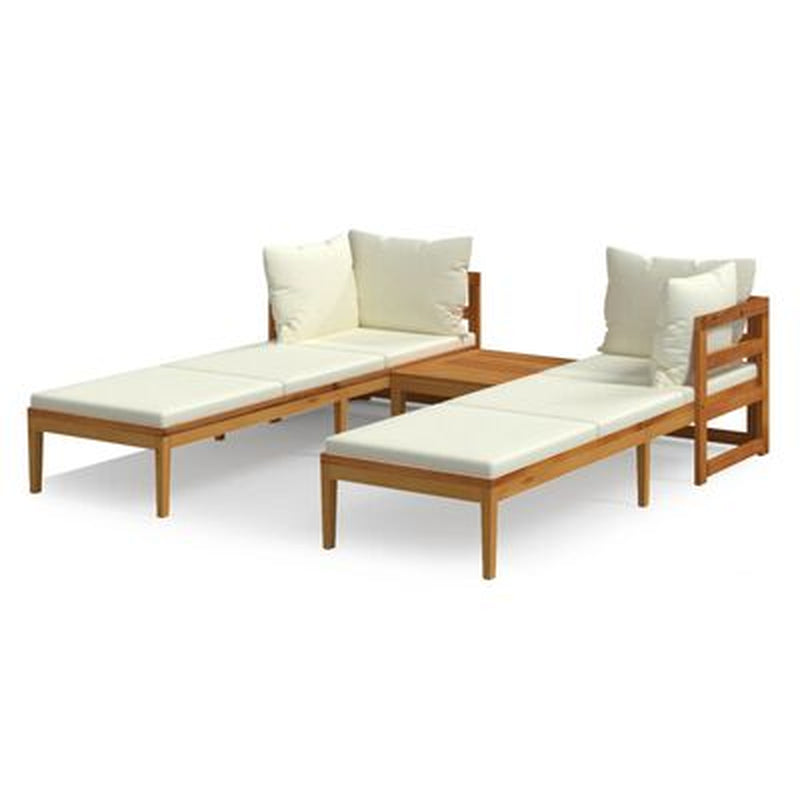 Garden Lounge Set Cream White Solid Acacia Wood 3 Piece Set