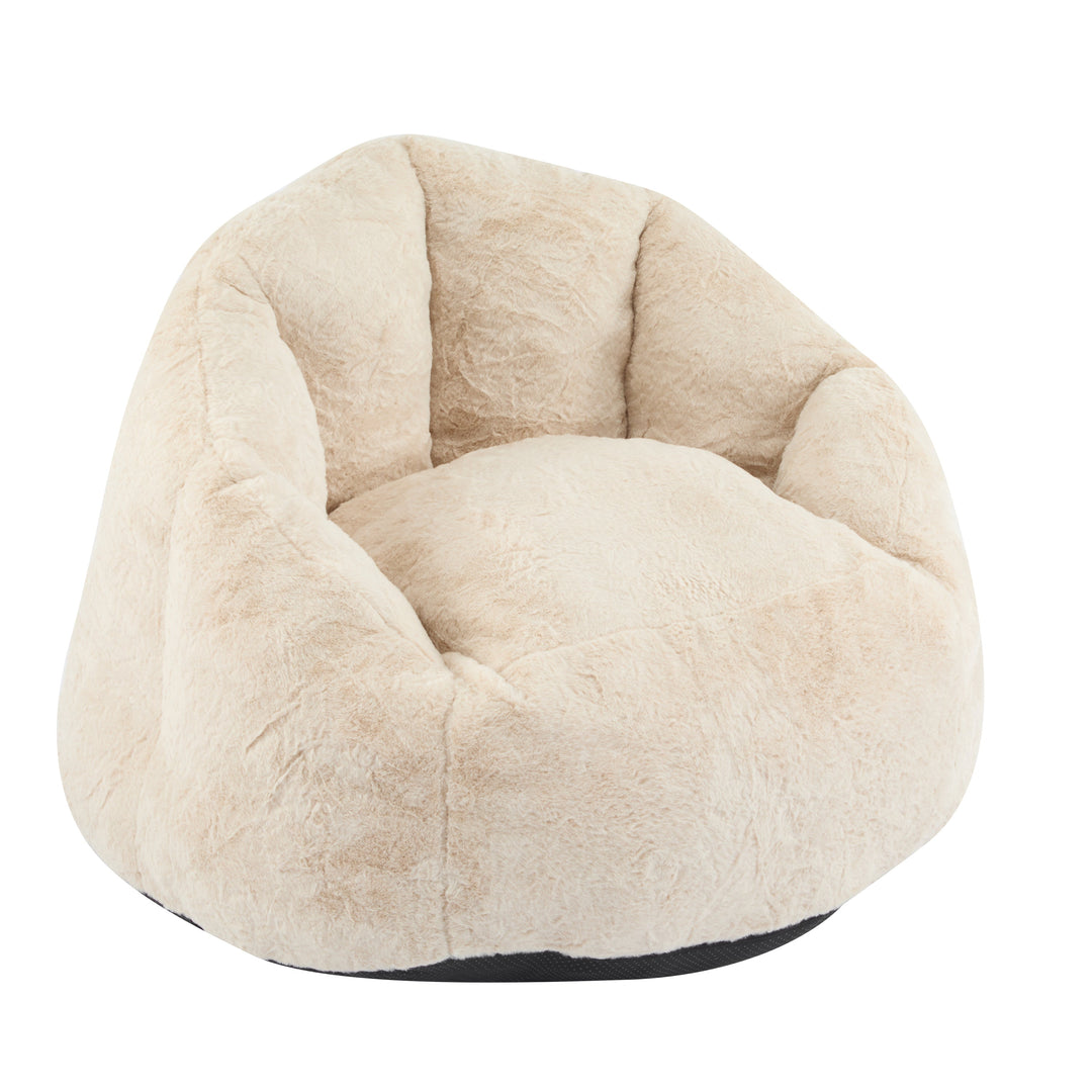 Albi Indoor Cozy Armchair-Style Bean Bag, Beige Faux-Fur, Ergonomic Design
