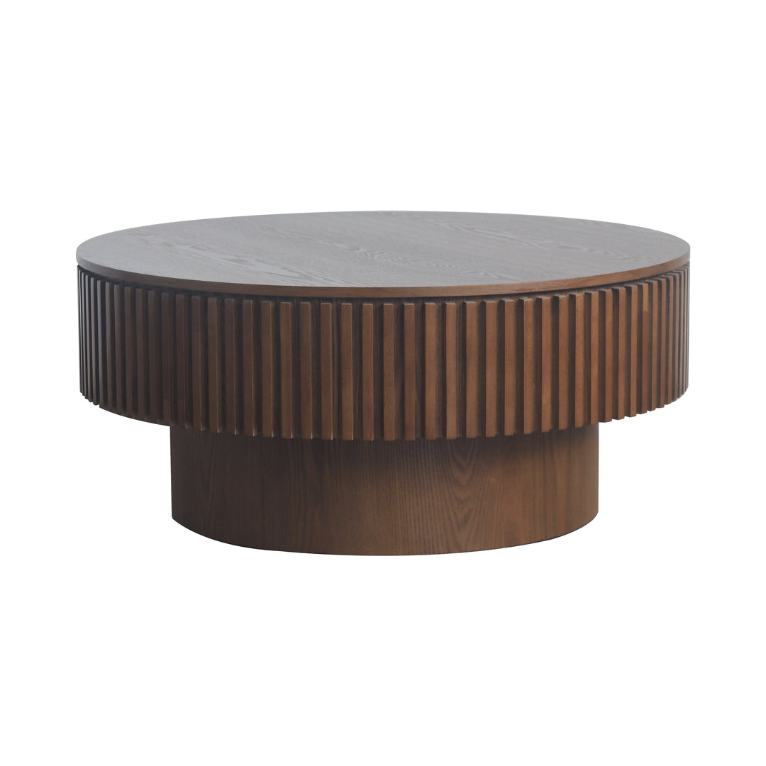 31.5" Round Walnut Coffee Table with Hidden Storage, Modern Mushroom Design
