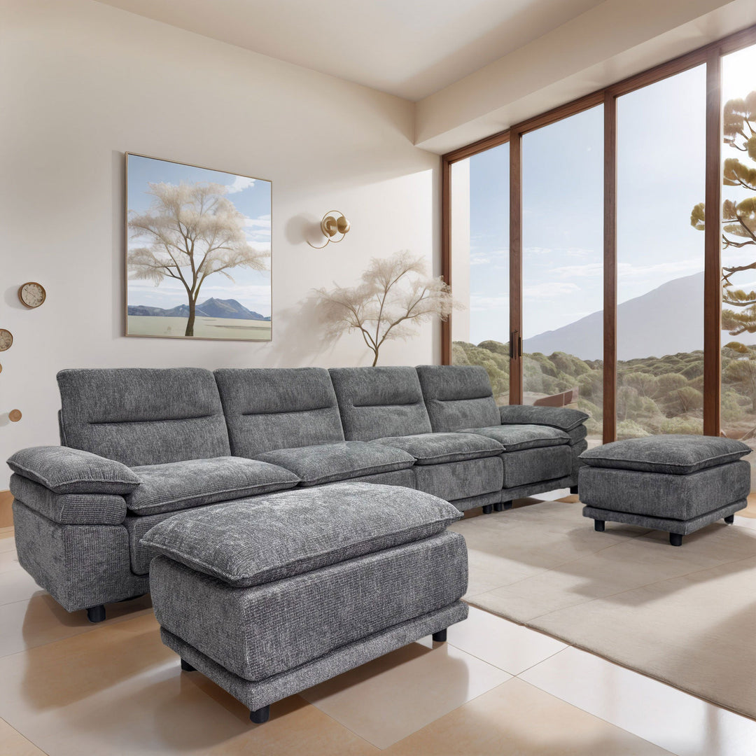 141" Dark Grey U-Shaped Sectional Sofa with Chaise, 6-Seat