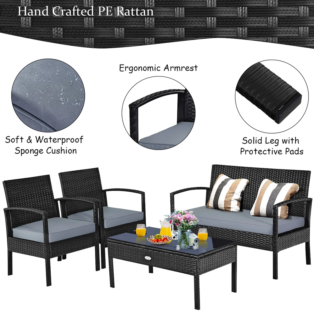 4PCS Patio Rattan Furniture Set Garden Deck