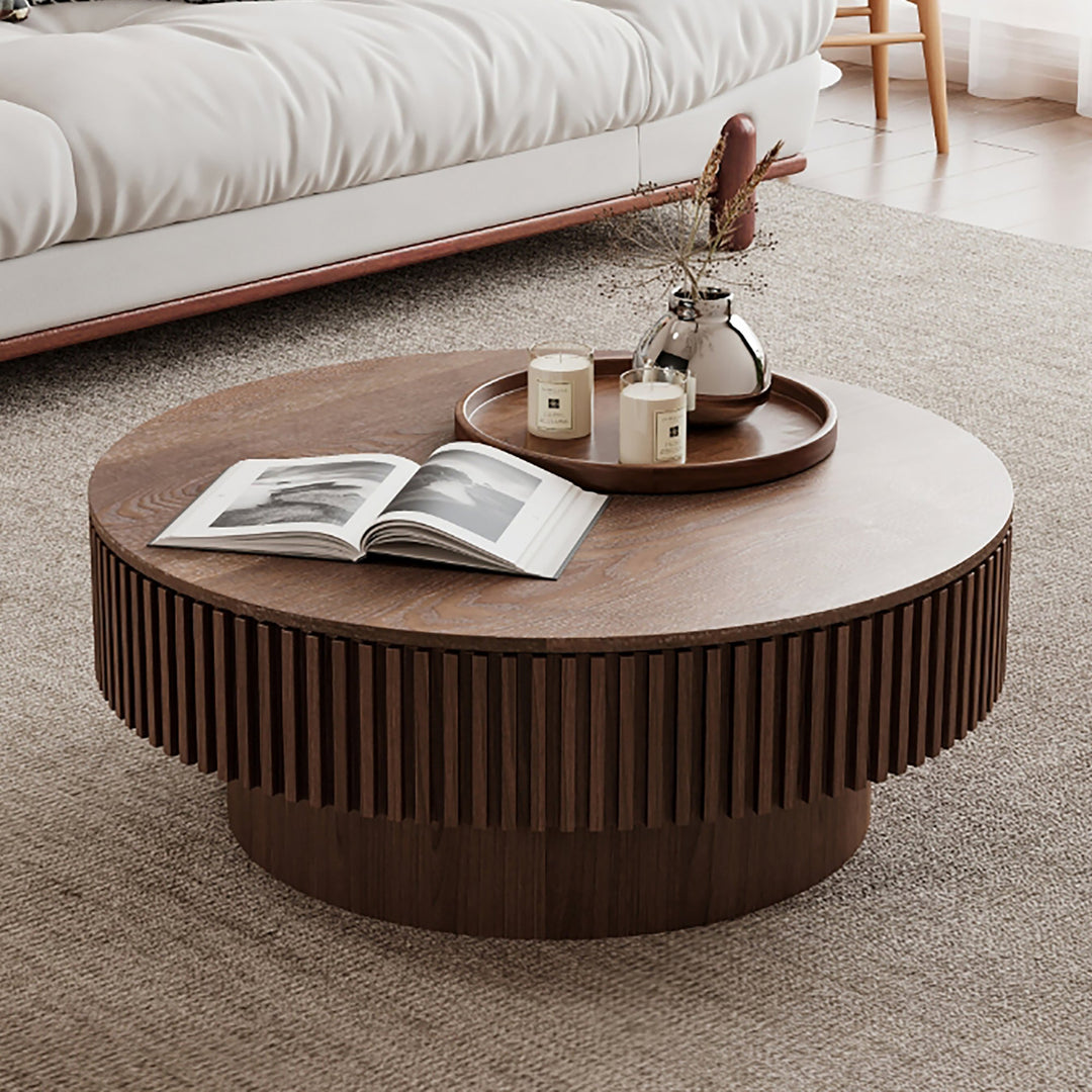 31.5" Round Walnut Coffee Table with Hidden Storage, Modern Mushroom Design