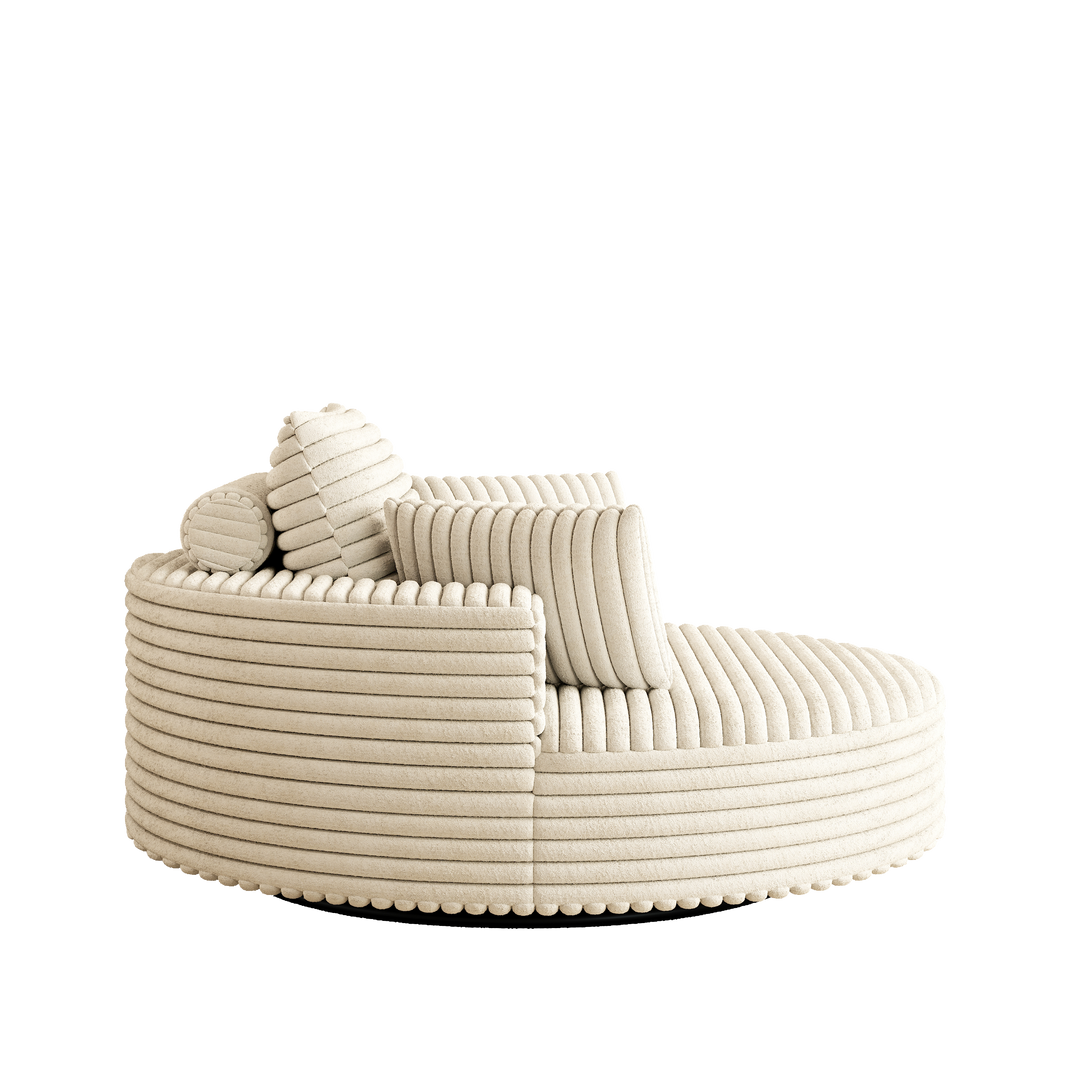 55" Beige Corduroy Swivel Chair with Neck Pillow