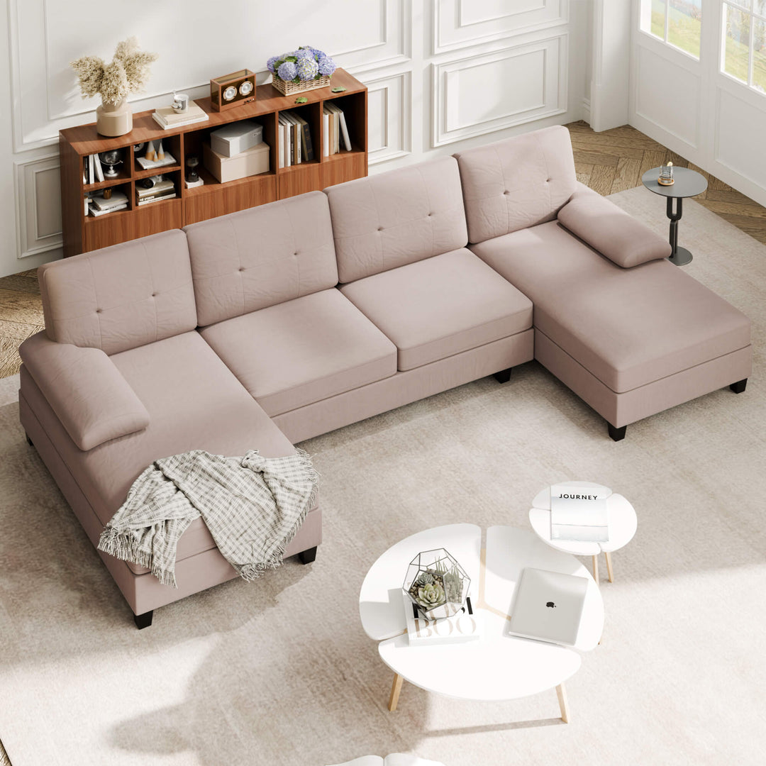 106" U-Shaped 4-Seat Modern Sectional Sofa with Double Chaises – Linen Upholstery