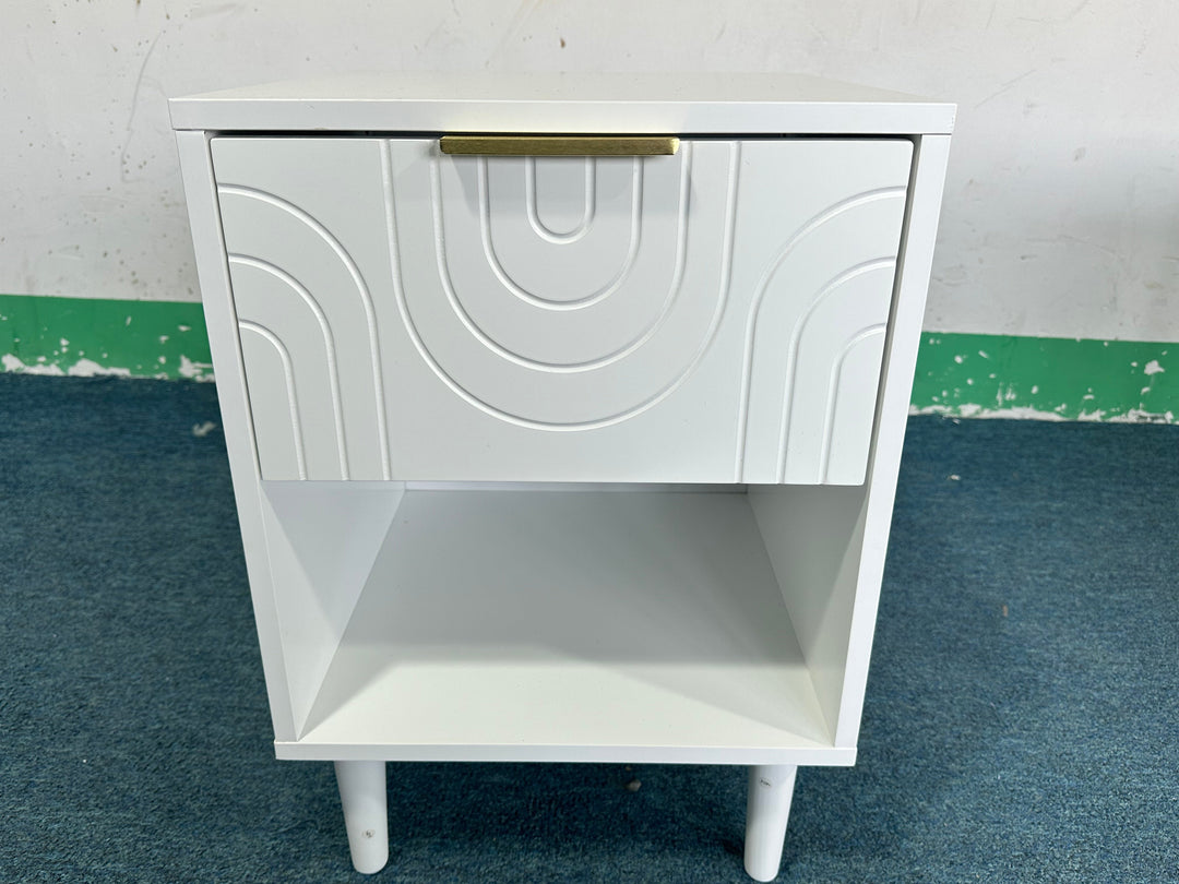 22.8" White Modern Nightstand with Drawer, Gold Accent