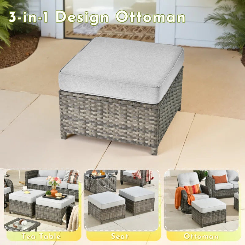 Peridot 72.83" Outdoor Patio Sofa – 3-Piece Wicker Conversation Seating with Washable Cushions