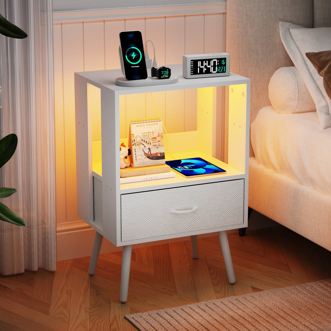 2-Pack Modern Nightstand with LED Light & Charging Station